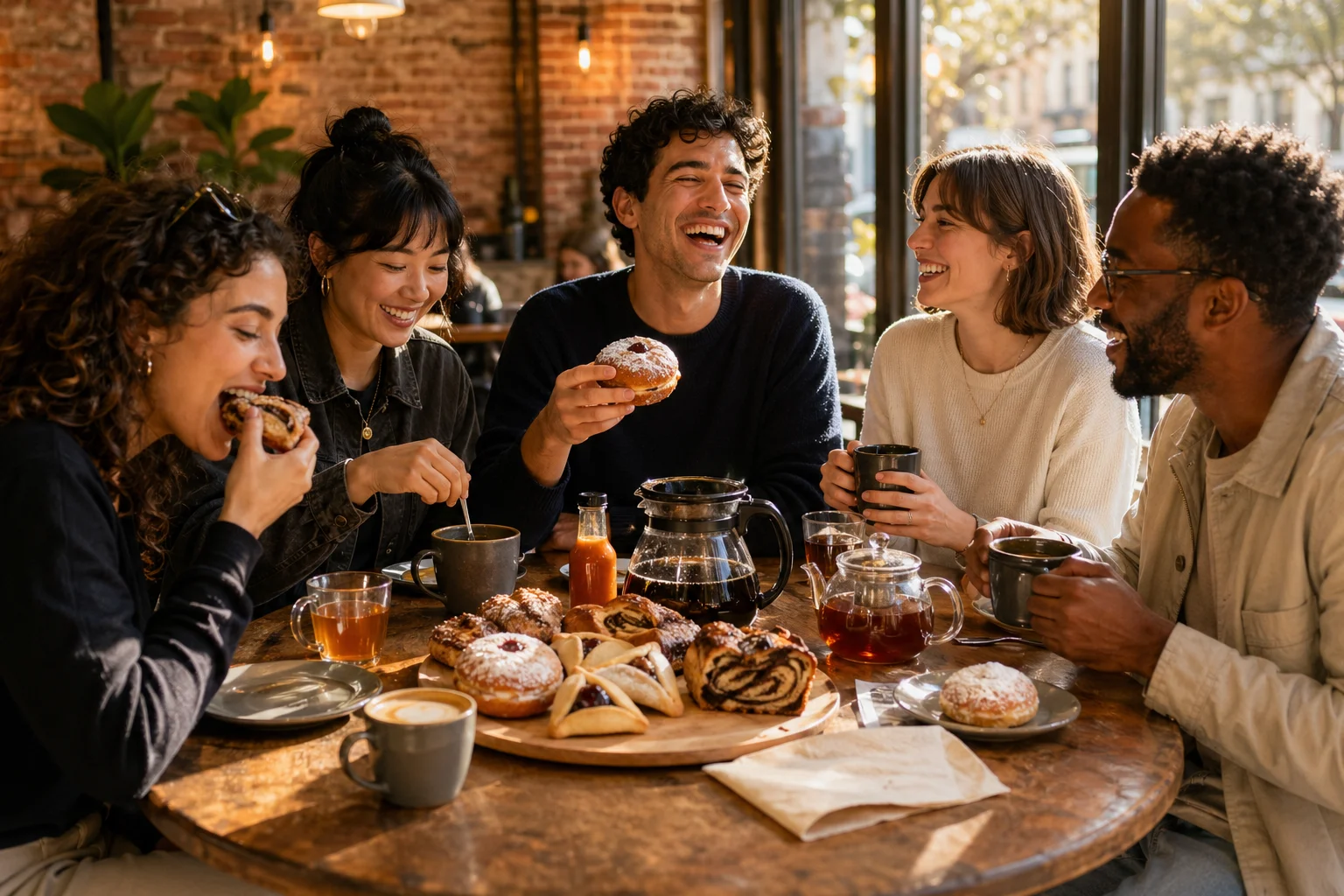 Breakfast at OyPizza — coffee, tea, and a global pastry case, mix and match